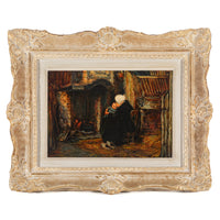 Unknown Artist - Woman And Baby Seated By Hearth - Oil on Canvas Board