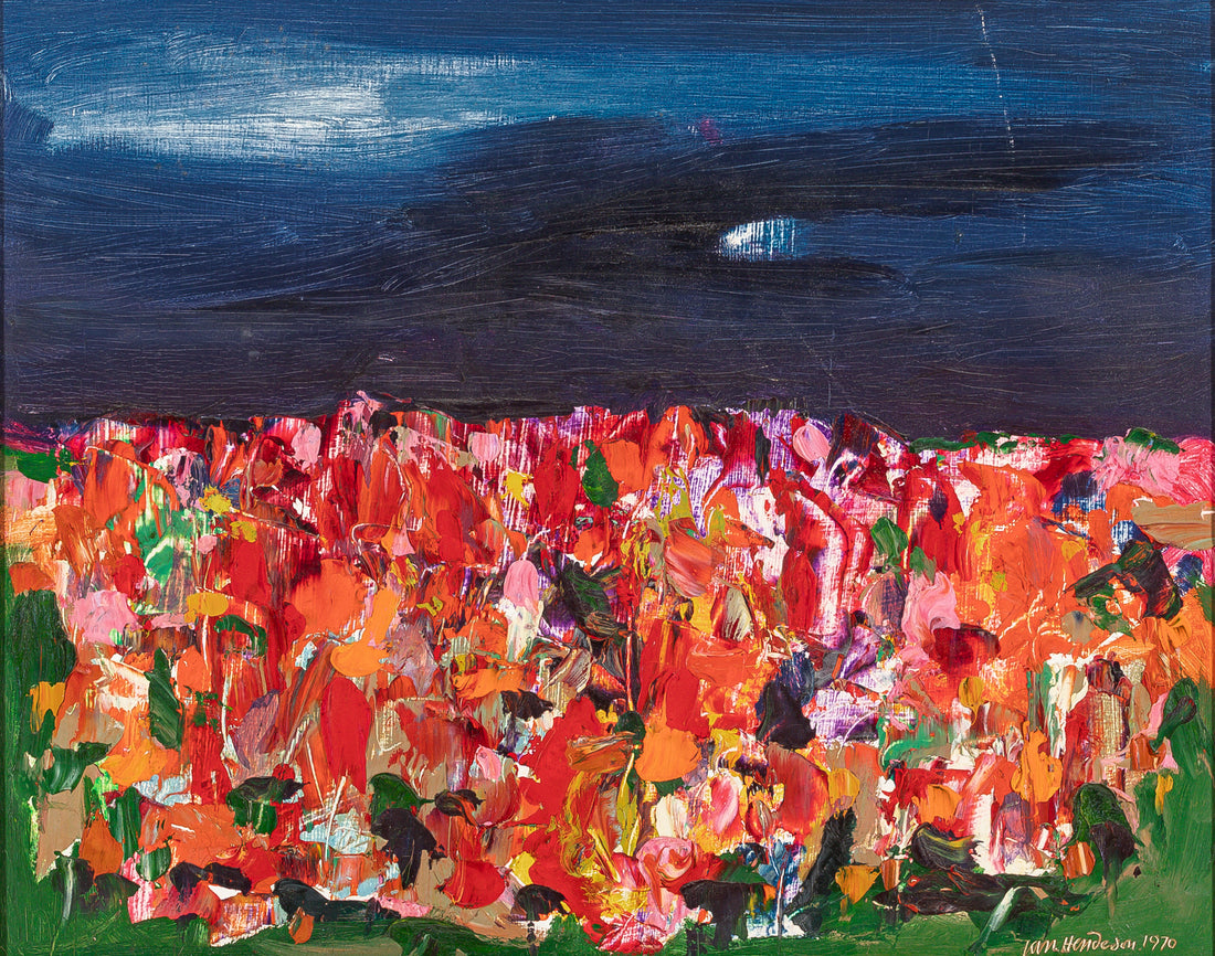 Ian Henderson (British Canadian 1939) "Fall Trees" Oil on plywood