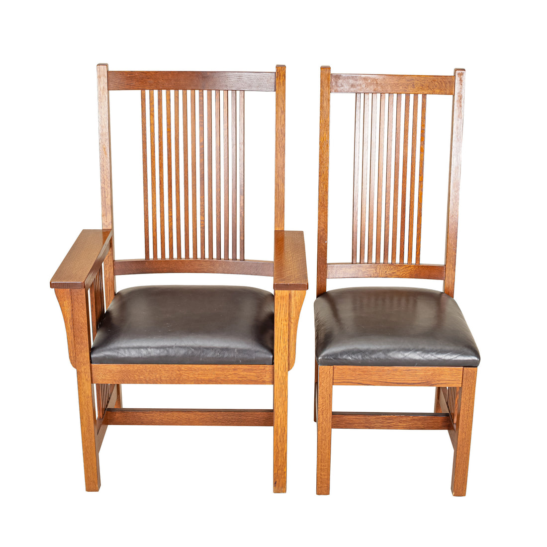 Mission Oak Chairs Leather Set of 10