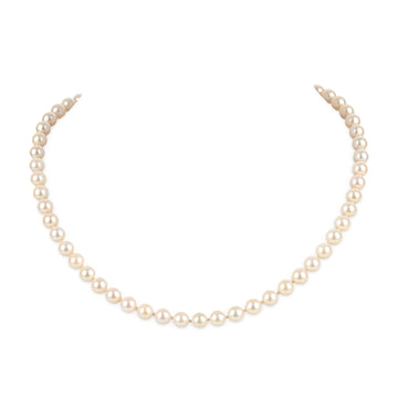 18K Diamond Clasp White Cultured Pearl Necklace