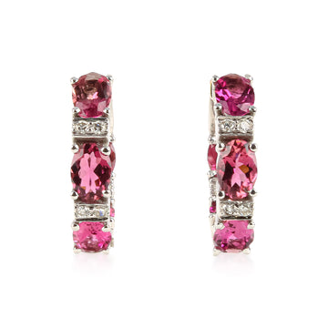 18K Rhodium-Plated Yellow Gold Pink Tourmaline Diamond Huggie Earrings