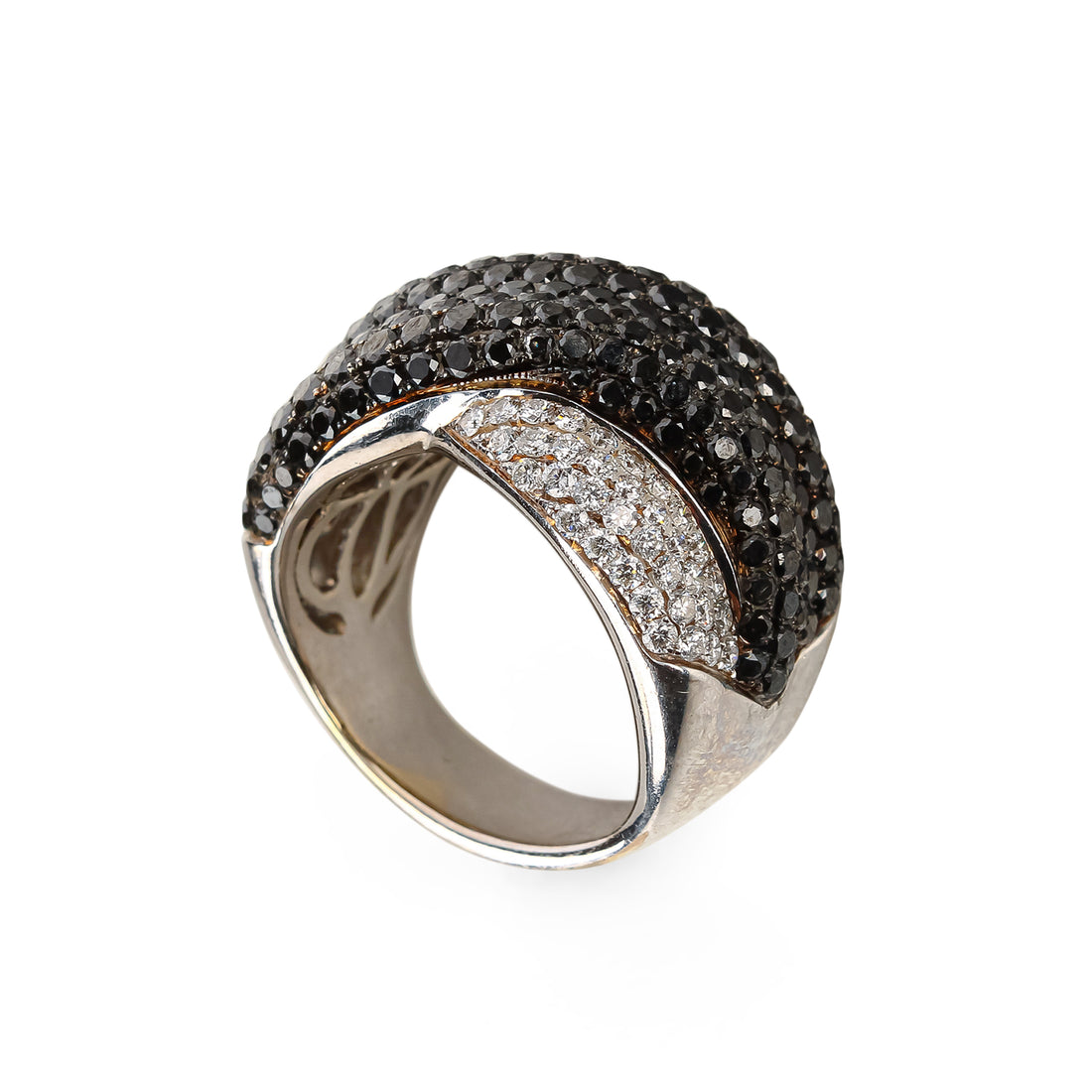 18K White Gold Black & White Diamond Pavé Crossover Ring