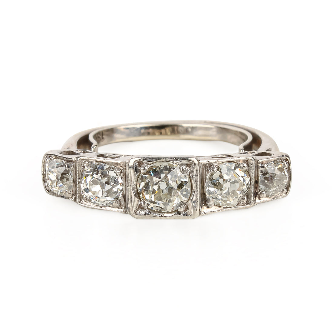 18K White Gold European Cut Diamond 5-Stone Ring