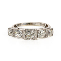 18K White Gold European Cut Diamond 5-Stone Ring