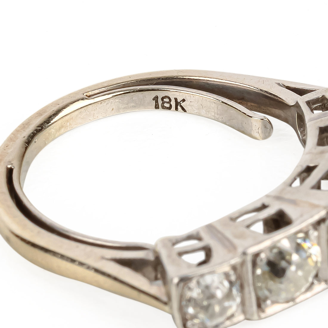 18K White Gold European Cut Diamond 5-Stone Ring