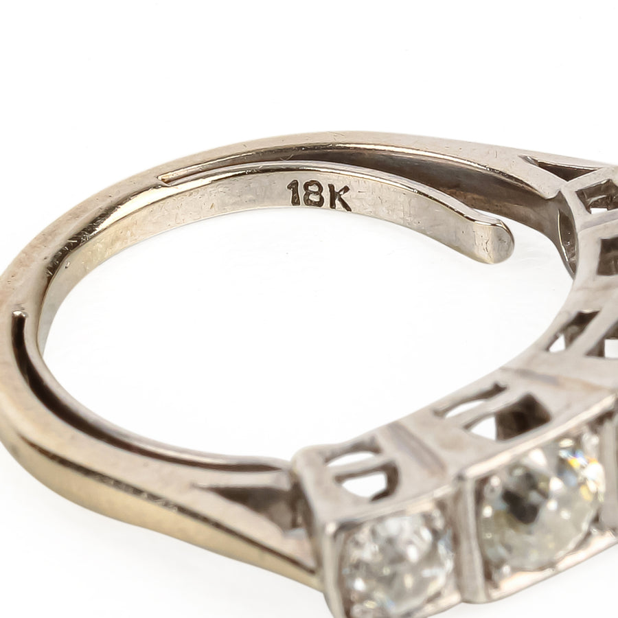 18K White Gold European Cut Diamond 5-Stone Ring