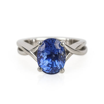 18K White Gold Oval Blue Sapphire Solitaire Ring