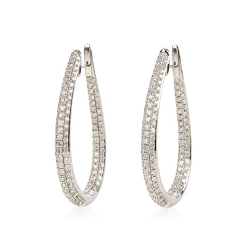18K White Gold Pavé Diamond Elongated Hoop Earrings
