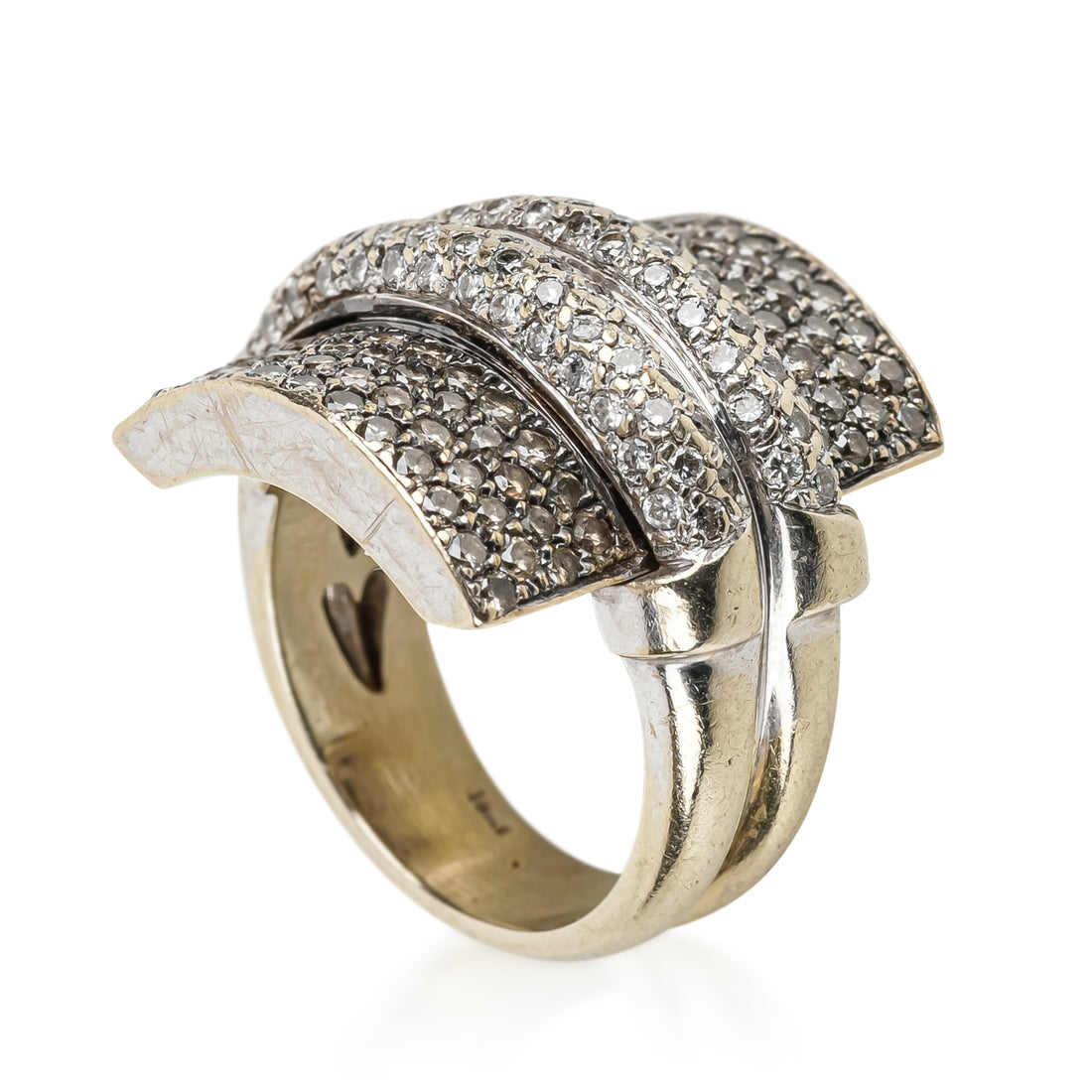 18K White Gold Pavé White & Brown Diamond Ring