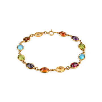 18K Yellow Gold Bezel Set Oval Multi-Gemstone Bracelet