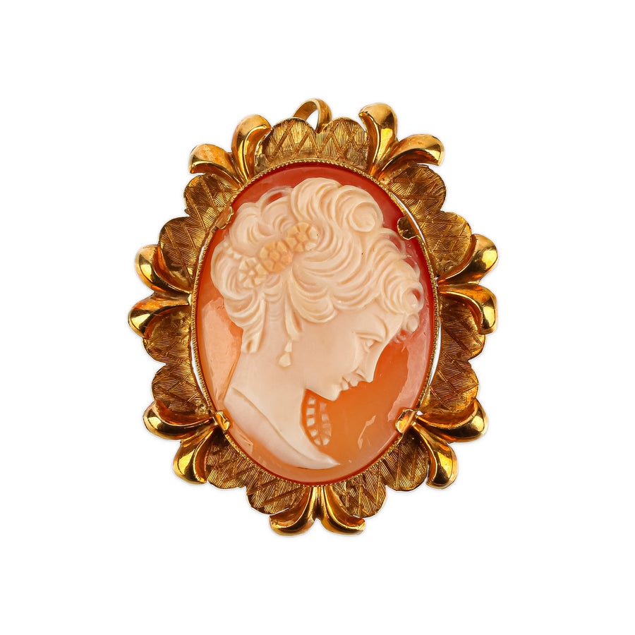 18K Yellow Gold Cameo Pin Pendant