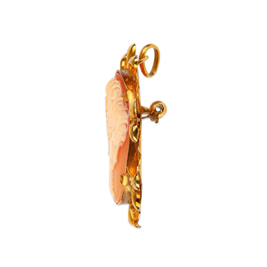 18K Yellow Gold Cameo Pin Pendant
