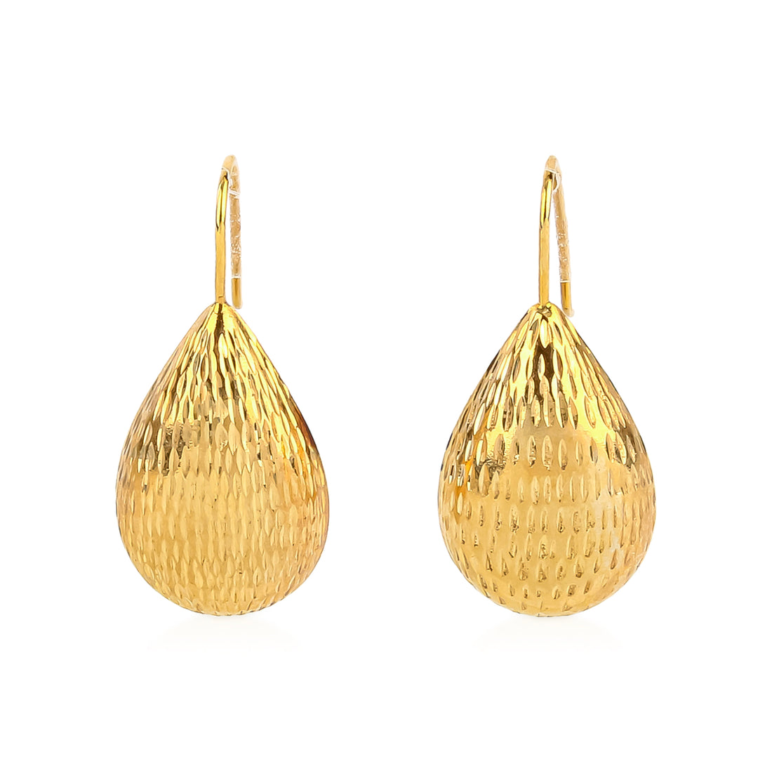 18K Yellow Gold Diamond Cut Pear Shape Drop Earrings