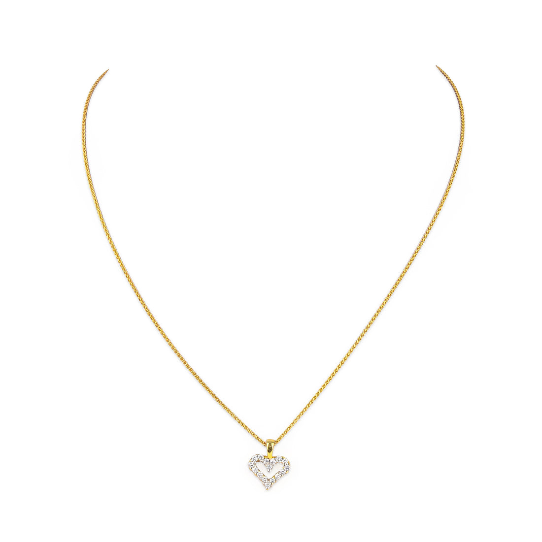 18K Yellow Gold Diamond Open Heart Pendant Necklace
