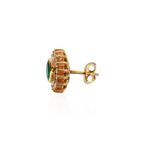 18K Yellow Gold Emerald & Diamond Cluster Stud Earrings