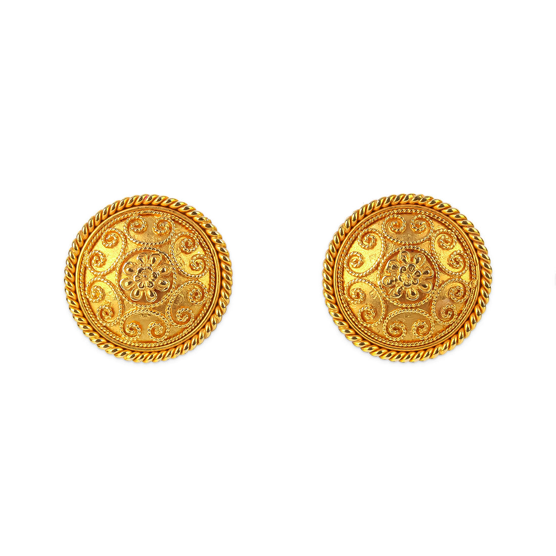 18K Yellow Gold Flower Disc Clip Earrings