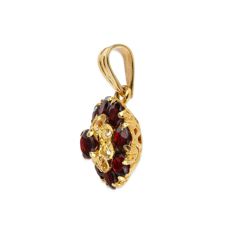 18K Yellow Gold Garnet Cluster Pendant