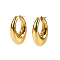 18K Yellow Gold Oval Hollow Hoop Earrings