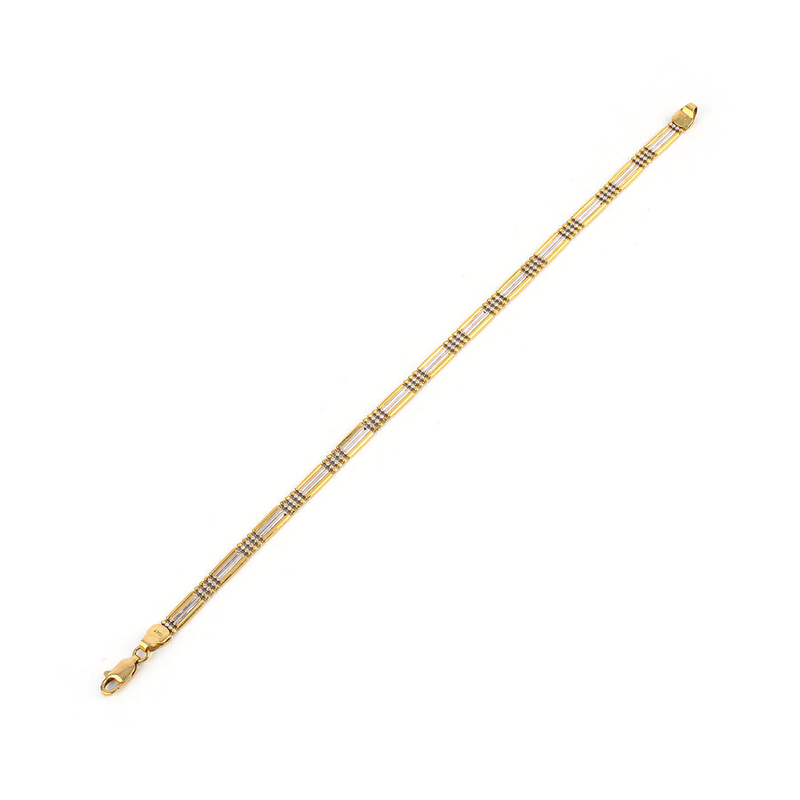 18K Yellow & White Gold Bar and Bead Chain Bracelet