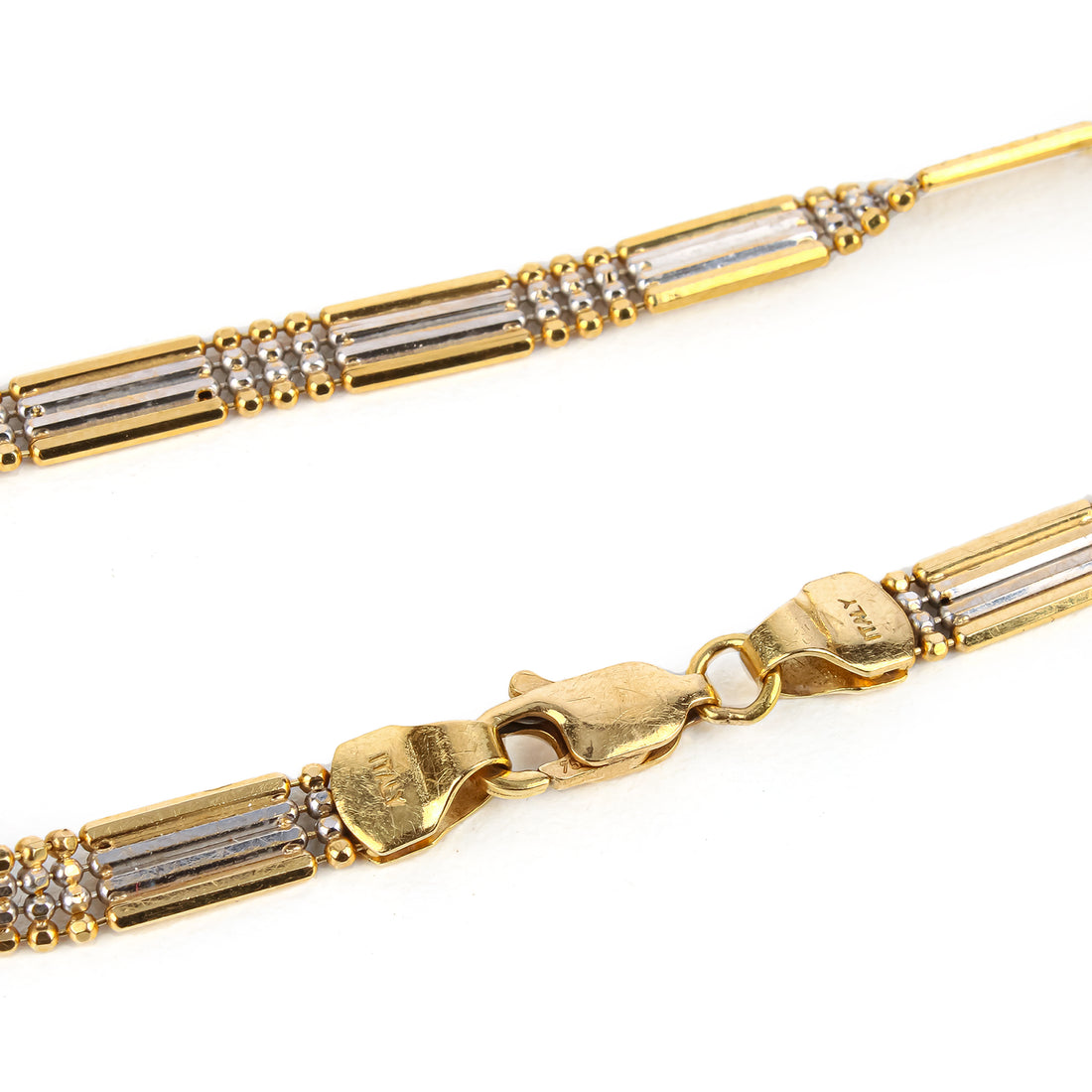 18K Yellow & White Gold Bar and Bead Chain Bracelet
