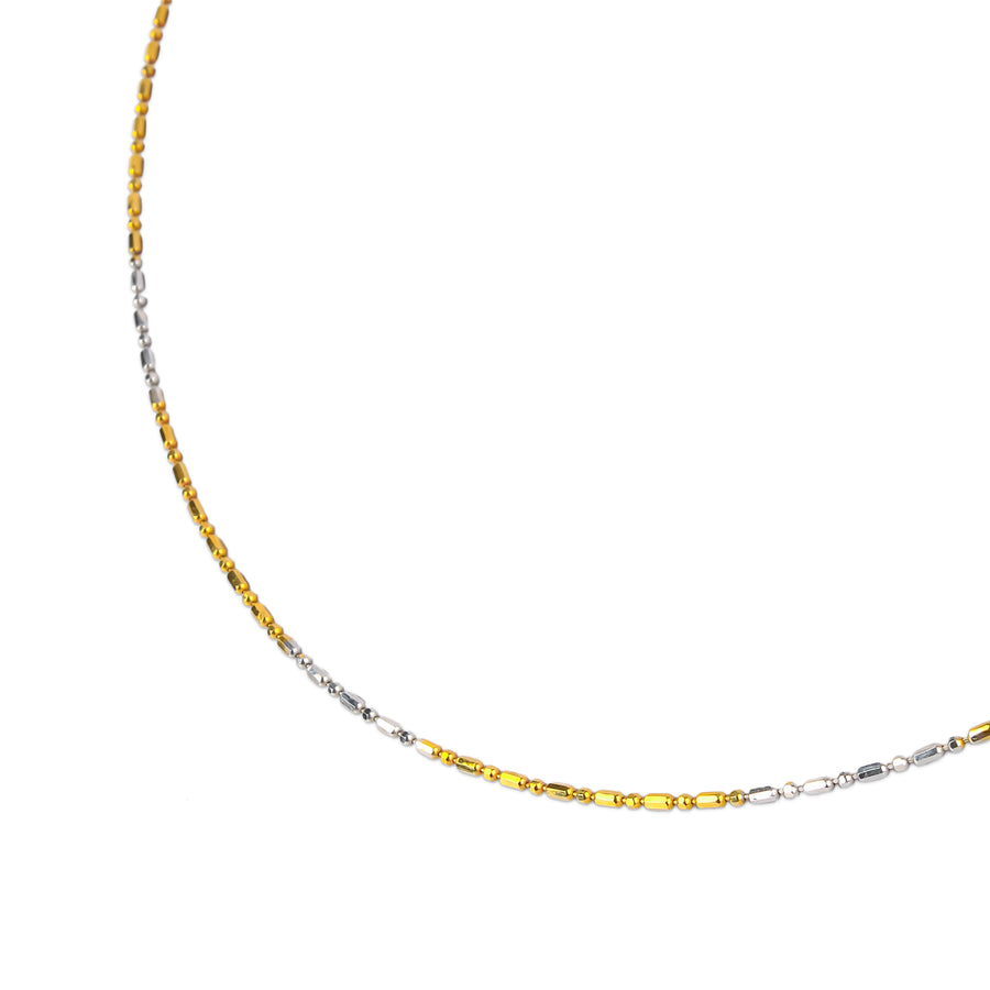 18K Yellow & White Gold Faceted Bead Chain Necklace