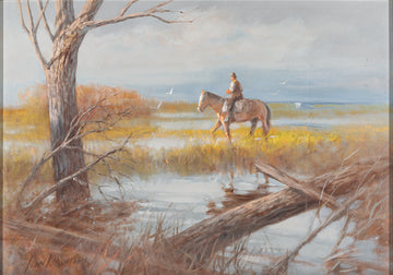 Juan Montans (Uruguayan 1955) "Gaucho Travelling Through Swamp"