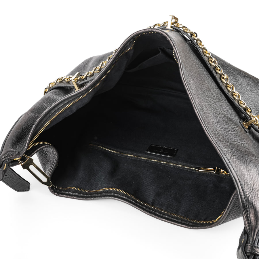 BURBERRY Large Black Leather Chain Shoulder Bag