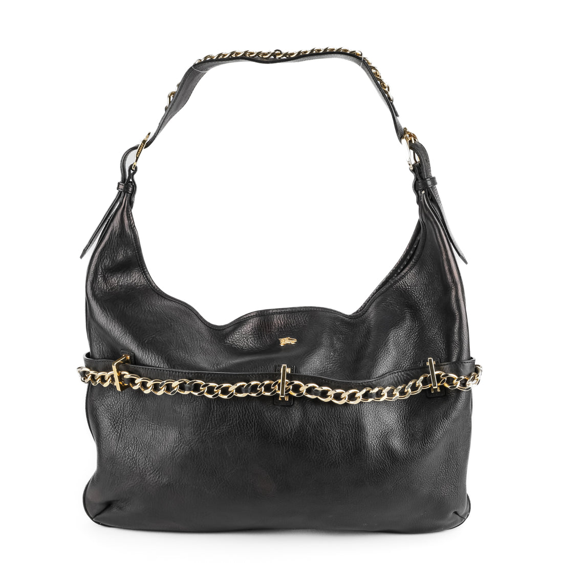 BURBERRY Large Black Leather Chain Shoulder Bag
