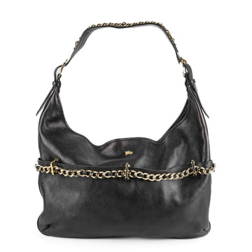 BURBERRY Large Black Leather Chain Shoulder Bag