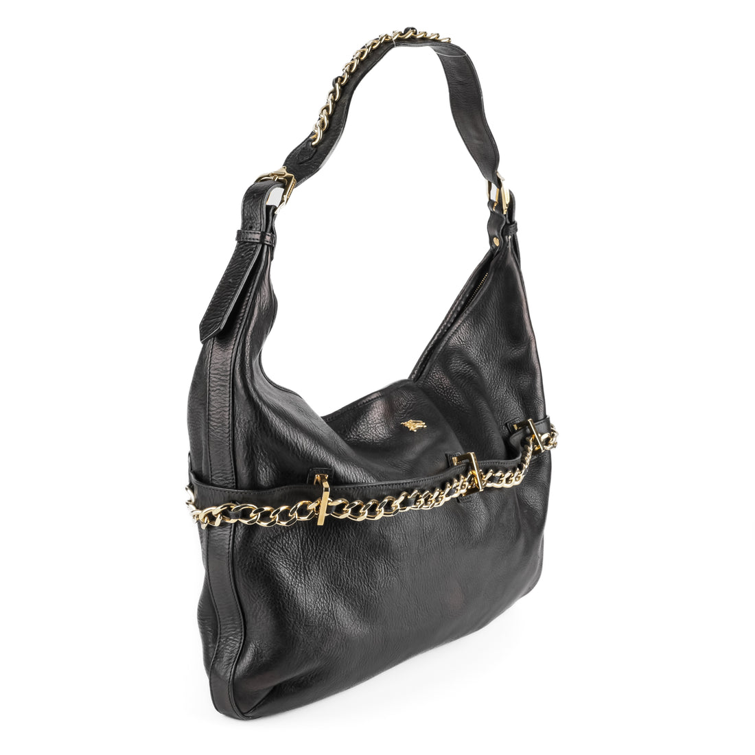BURBERRY Large Black Leather Chain Shoulder Bag