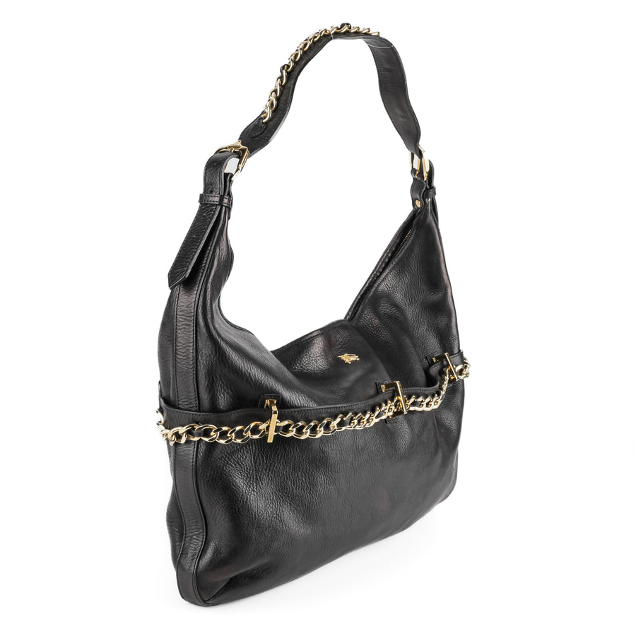 BURBERRY Large Black Leather Chain Shoulder Bag