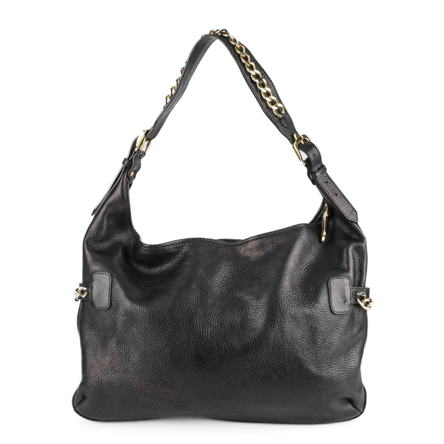BURBERRY Large Black Leather Chain Shoulder Bag