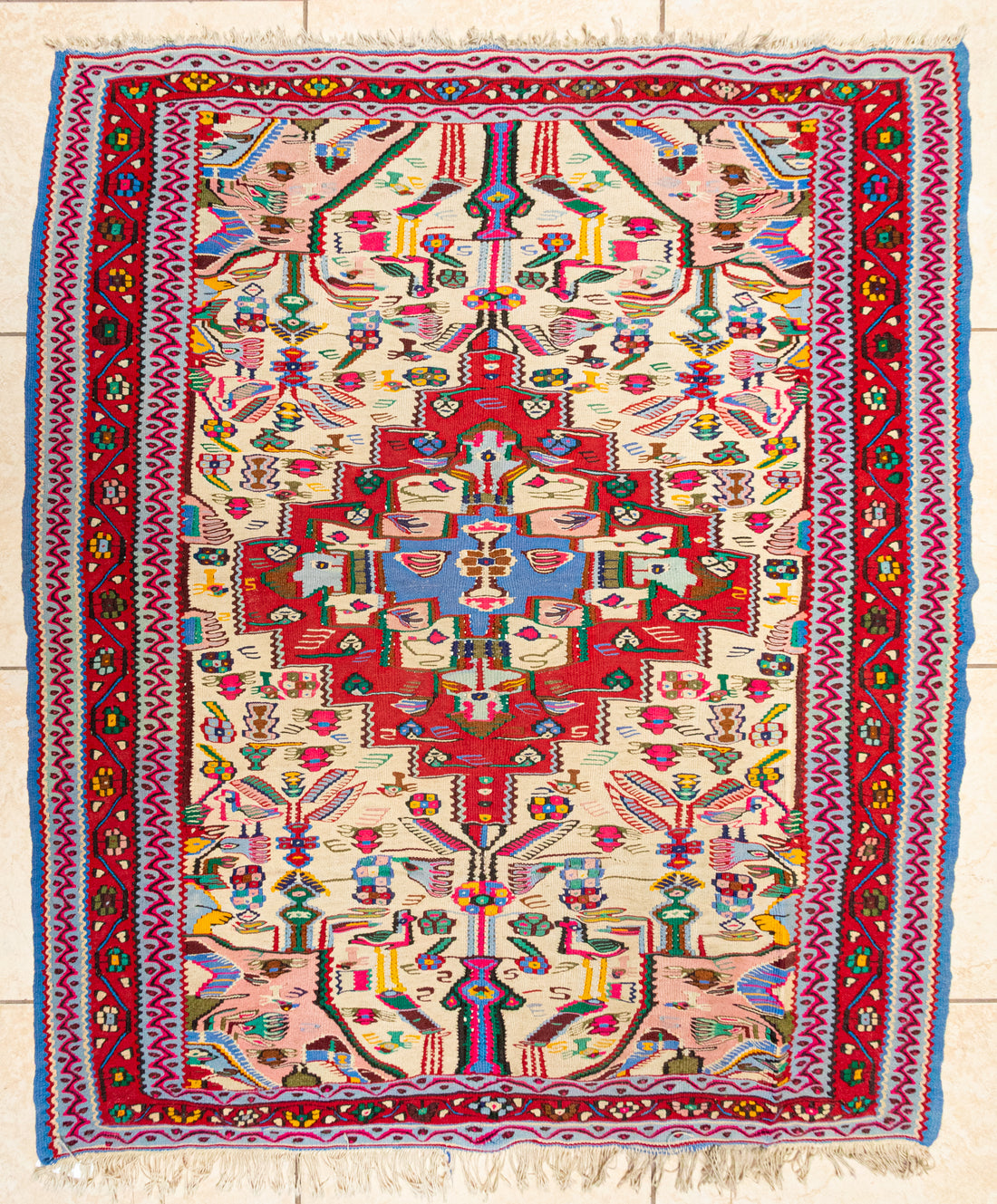 Wool Flatweave Kilim Soumak Style Rug 58"x47"