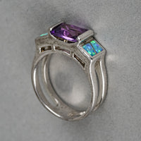 Sterling Silver Amethyst Opal Side Stone Ring