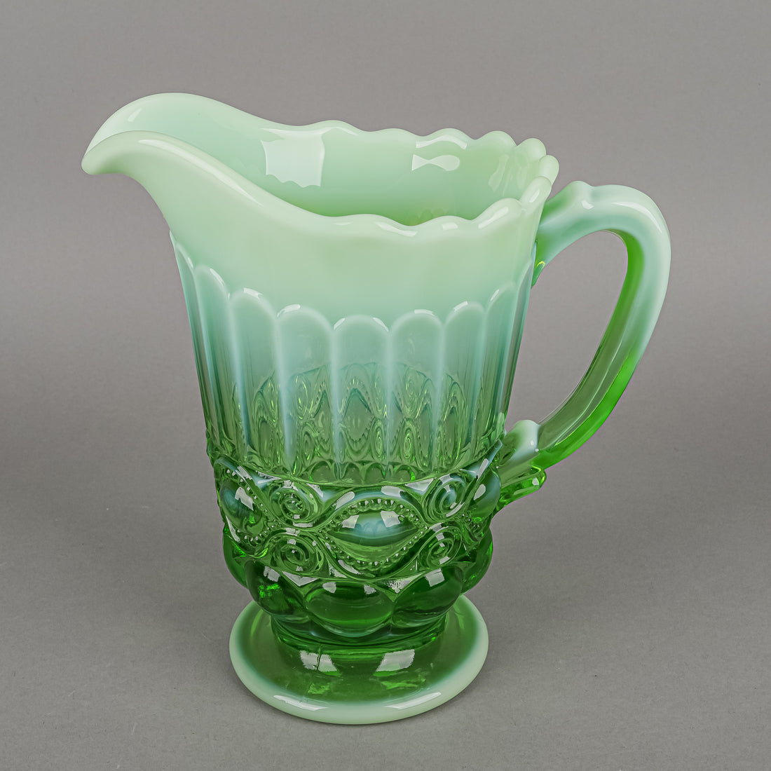 MOSSER GLASS Eye Winker Green Opal Glass Jug/Pitcher