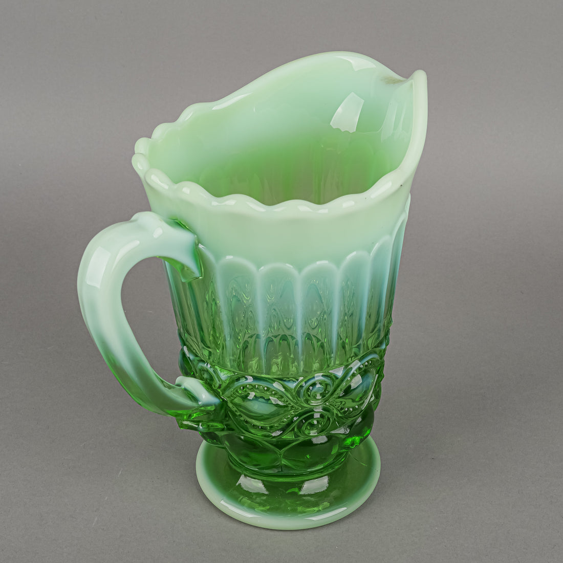 MOSSER GLASS Eye Winker Green Opal Glass Jug/Pitcher