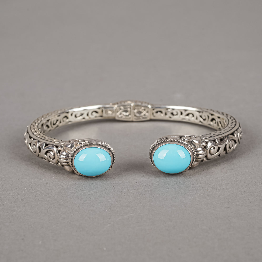 SAMUEL B Sterling Silver Turquoise Cabochon Hinged Cuff Bracelet