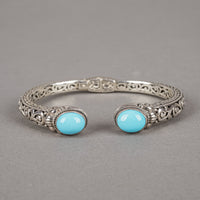 SAMUEL B Sterling Silver Turquoise Cabochon Hinged Cuff Bracelet