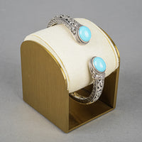 SAMUEL B Sterling Silver Turquoise Cabochon Hinged Cuff Bracelet