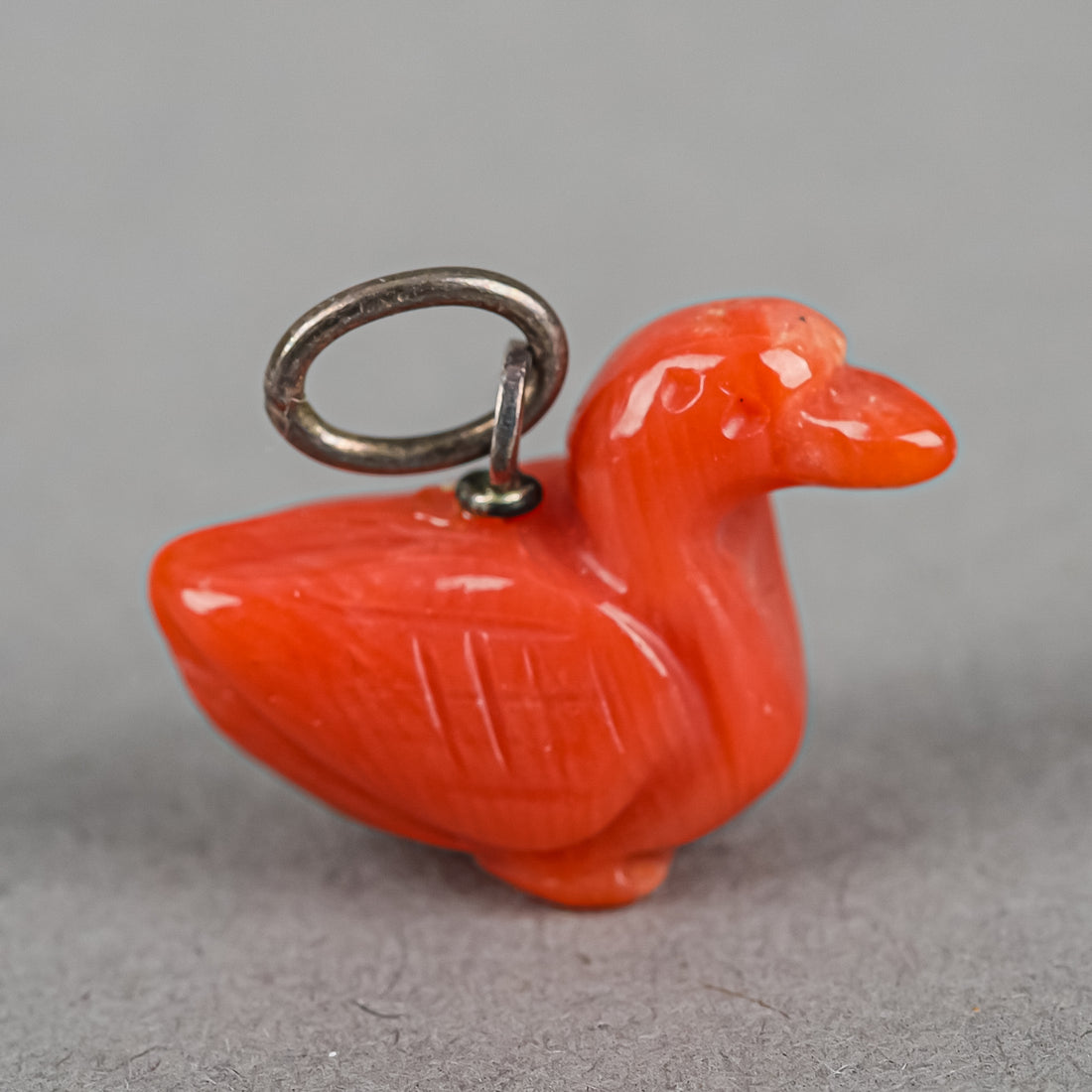 Carved Red Coral Duck Pendant