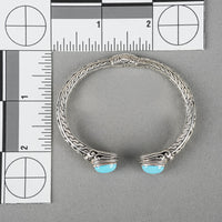 SAMUEL B Sterling Silver Turquoise Cabochon Hinged Cuff Bracelet