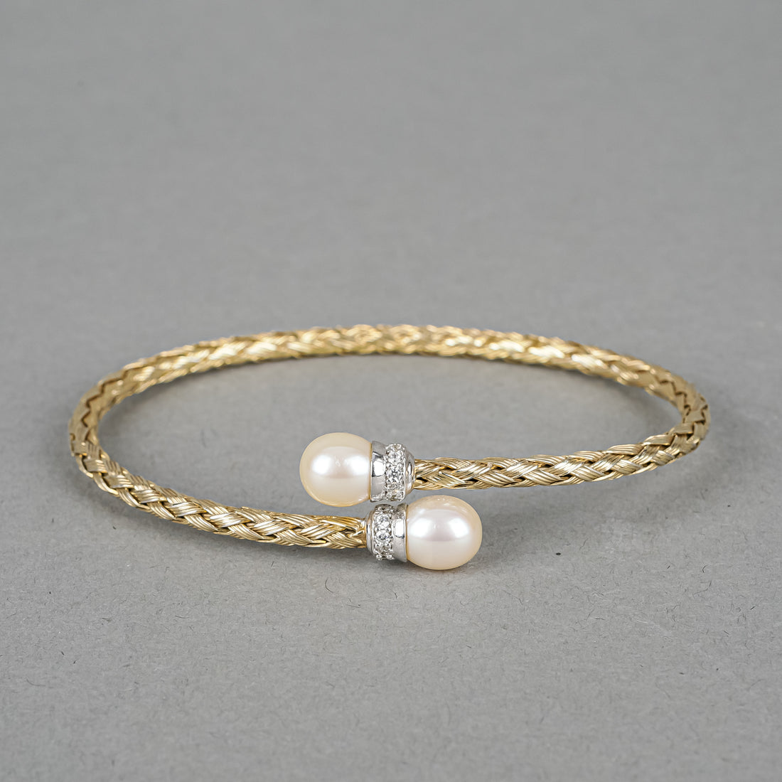 DYADEMA  Sterling Silver Vermeil Pearl Cubic Zirconia Bypass Bracelet