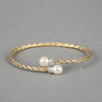 DYADEMA  Sterling Silver Vermeil Pearl Cubic Zirconia Bypass Bracelet