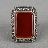 Sterling Step Cut Carnelian Marcasite Ring
