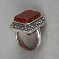 Sterling Step Cut Carnelian Marcasite Ring