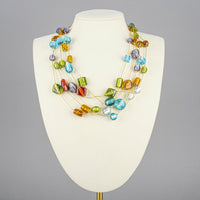 Gold Tone Multicolour Art Glass Multistrand Necklace