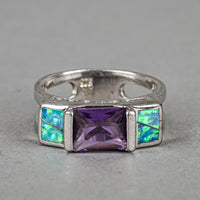 Sterling Silver Amethyst Opal Side Stone Ring