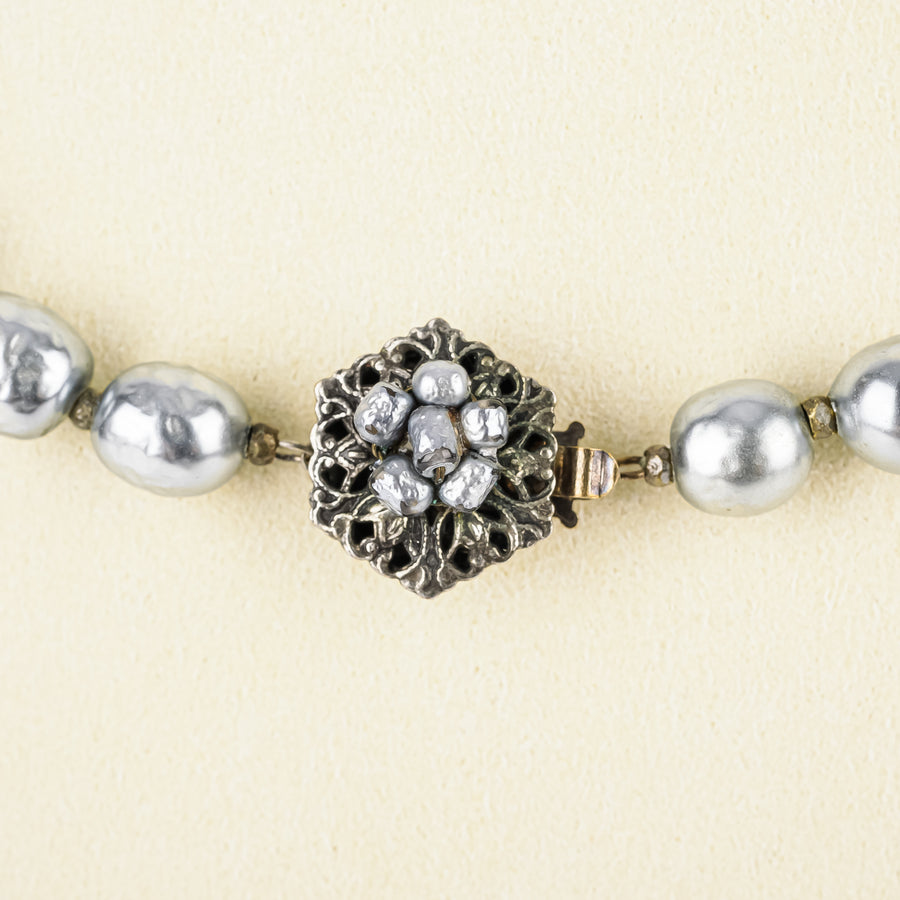 MIRIAM HASKELL Faux Grey Pearl Necklace