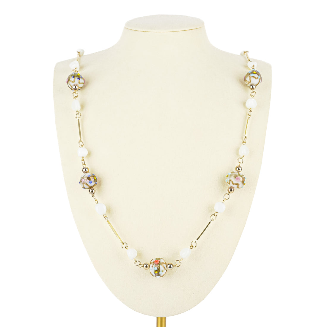 Gold Tone Art Glass Wedding Bead Necklace