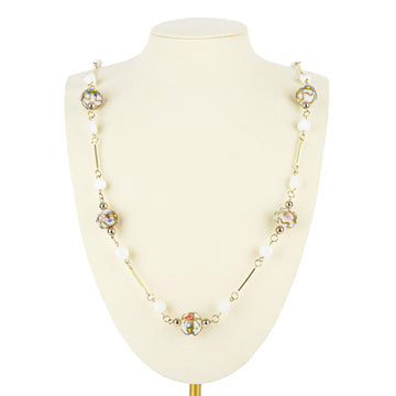 Gold Tone Art Glass Wedding Bead Necklace